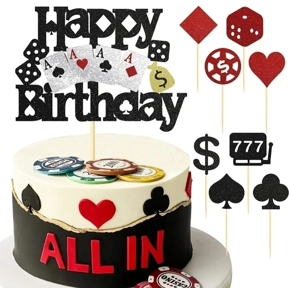 9 Piece Casino Themed  Cake Topper